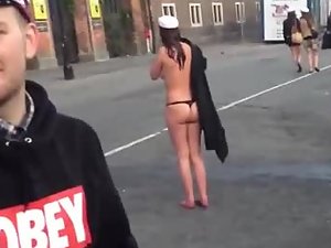 Walked naked beside road night caught