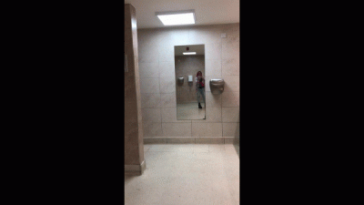 best of Bathroom mall redhead public catches masturbated