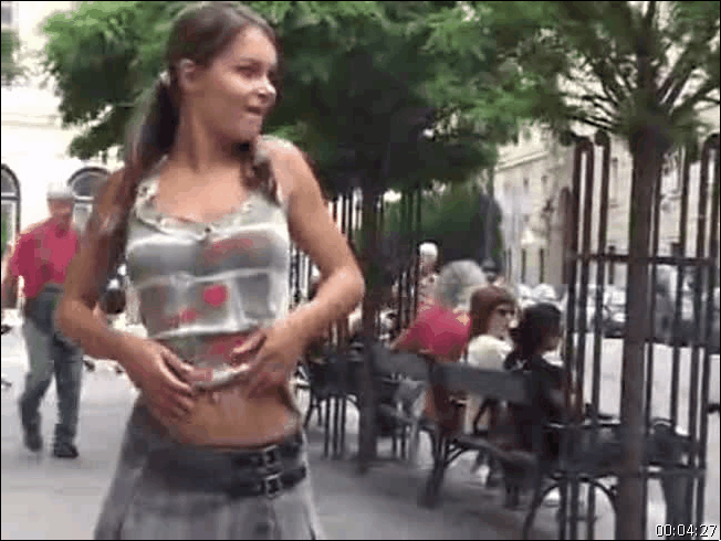 Naked girl with boobs peeing public